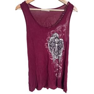 23 Love Street Rhinestone Burgundy Wing Tank Top *Dimensions In Pictures*